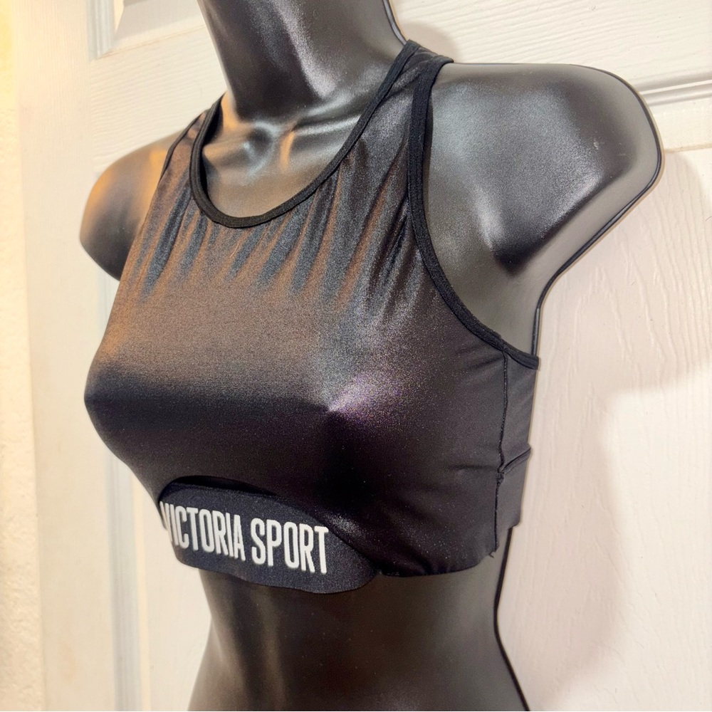 Black Shiny Sports Bra - Picture 3 of 9